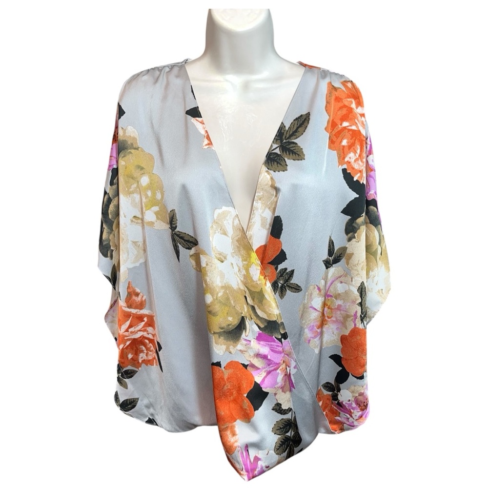 INC International Concepts Floral Kimono Sleeve Blouse Top XL Rose Print Boho